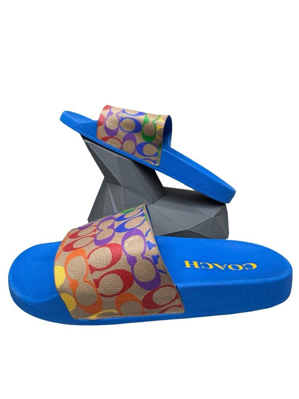 Coach Pride Multi-Color Signature Slide Sandals Blue US 11 Mens Beach Resort